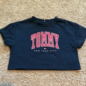 Tommy Hilfiger Kids' Navy Crop Tee with Red Print